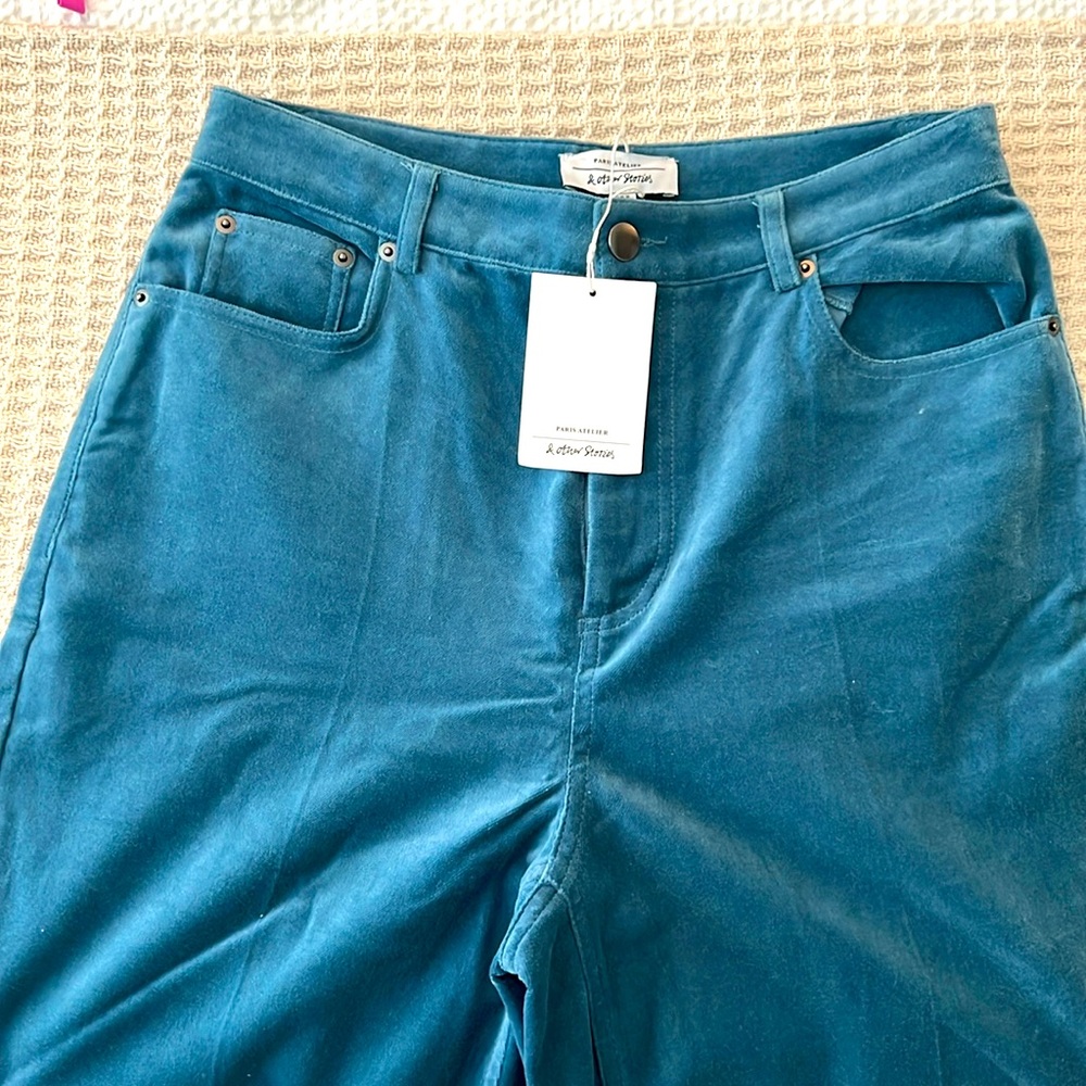 &otherstories velvet blue straight leg pants size 6